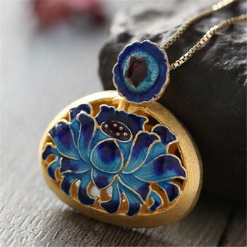 仿烧蓝珐琅椭圆925银吊坠项坠女