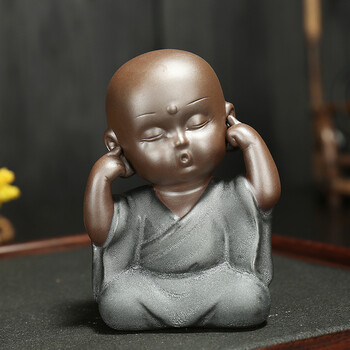 四不小和尚茶宠摆件三不茶具配件可养茶从宠个性不听不看不说 不听-黑