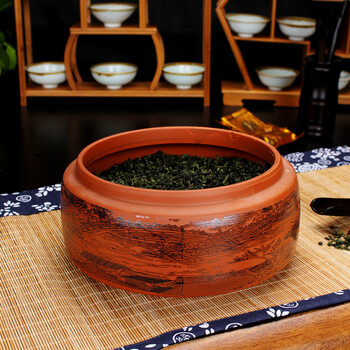 品鉴 紫砂茶叶罐  彩绘茶叶罐大 小储茶罐密封储物罐子 茶缸 清明上河图大号17.5*11cm