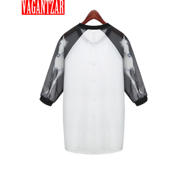 VAGANTZAR欧洲站2015春夏新款薄开衫宽松款雪纺印花外套防晒衣空调衫 白色 M