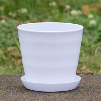 螺纹塑料花盆 仿陶瓷花盆加厚 密胺花盆 pp树脂花盆 含托盘 特价 白色