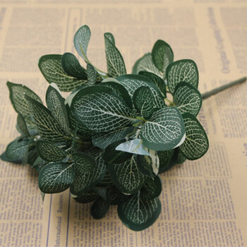 仿真花绢花假花装饰花绿植墙植物墙配材叶子5头网纹叶网纹草 白网纹