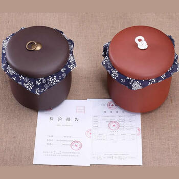 紫砂普洱茶叶罐 宜兴大号手工茶罐 醒茶罐 粗陶茶缸素面七饼装 清水泥铜扣