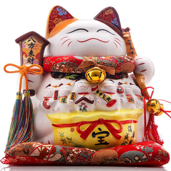 
                                        14寸发财猫陶瓷招财猫 开业礼品陶瓷存钱罐家用工艺品陶瓷创意储钱罐办公室饰品玄关装饰摆设 八方来财                