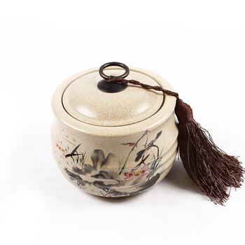 
                                        雅轾茗品 粗陶茶叶罐 陶瓷茶叶罐 荷塘夜色 老岩泥密封储茶醒茶罐 复古普洱紫砂茶叶罐陶瓷                