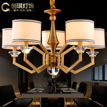 创琪 吊灯客厅灯美式简欧现代卧室书房餐厅仿铜铁艺灯具 8头配LED光源(暖光)