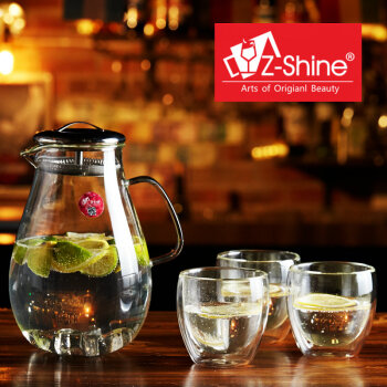 
                                        Z-SHINE 晟维创意耐热玻璃冷水壶凉水壶水具套装双层果汁杯 冷水壶+6个350ML杯子                