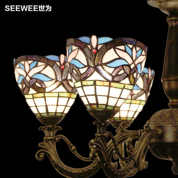世为SEEWEE 蒂凡尼吊灯 欧式田园地中海灯创意艺术玻璃灯具卧室餐厅客厅吊灯 6头款