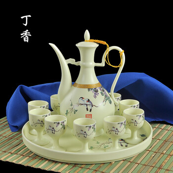 
                                        名人坊景德镇陶瓷白酒酒具套装特价结婚庆礼品瓷器家用酒壶酒杯套件 12件带酒盘配置                