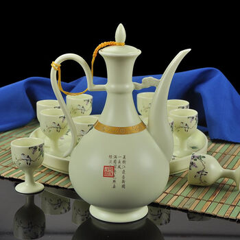 
                                        名人坊景德镇陶瓷白酒酒具套装特价结婚庆礼品瓷器家用酒壶酒杯套件 12件带酒盘配置                