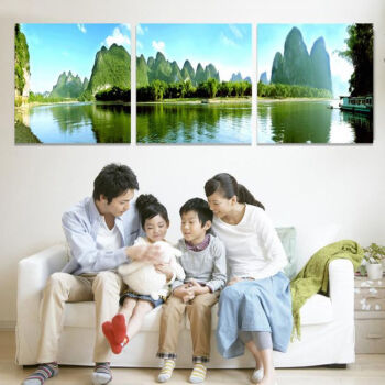 
                                        艺轩（YiXuan） 客厅装饰画沙发背景墙现代简约挂画风景山水画冰晶壁画无框三联墙画 秋景  天空带飞鸟 50*50 15MM布纹膜                