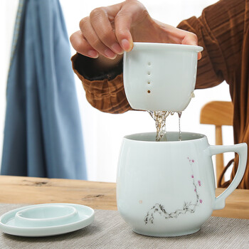 享礼手绘茶杯陶瓷带盖过滤办公室茶具个人杯花茶水杯麒麟陶瓷马克杯影