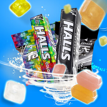 荷氏(halls)薄荷糖 口香糖 多种口味混装102g(每袋内含3条独立装) 2袋