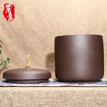 
                                        紫康 紫砂茶叶罐紫泥七饼装存茶醒茶密封罐普洱茶缸大号 棉绳款                