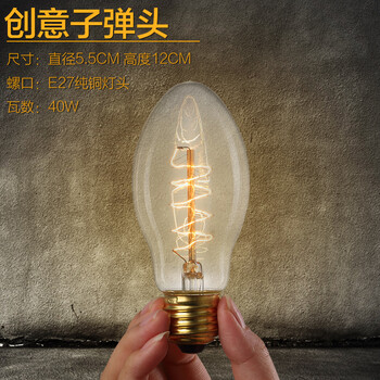 帕克丹顿  E27普通装饰钨丝球泡白炽灯螺口LED光源爱迪生灯泡 子弹灯泡 创意子弹头
