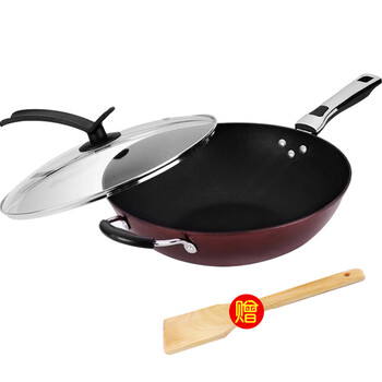 
                                        帝恩翼无油烟铁炒锅不粘锅炒菜锅锅电磁炉 燃气通用32cm (含可立式盖)送木铲                