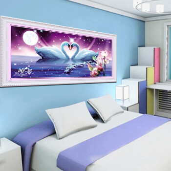 
                                        月关钻DIY5D钻石画满钻亮钻心心相印十字绣贴钻粘钻天鹅圆钻荷花非满钻石绣客厅卧室装饰画 DIB非满钻钻石画56*28                