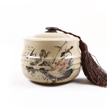 
                                        雅轾茗品 粗陶茶叶罐 陶瓷茶叶罐 荷塘夜色 老岩泥密封储茶醒茶罐 复古普洱紫砂茶叶罐陶瓷                
