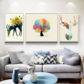 图图居 客厅装饰画北欧麋鹿沙发背景墙挂画卧室餐厅玄关壁画三联有框