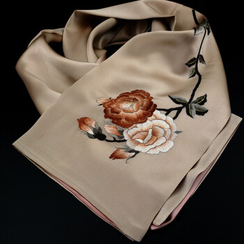 爱韵馨华 三八妇女节礼物 苏绣围巾桑蚕丝绣花真丝刺绣围巾 女士长