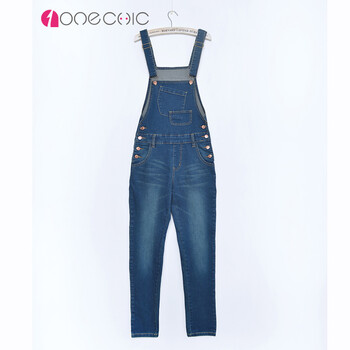 ONECHIC 牛仔背带裤女2015春季新款牛仔裤 弹力修身显瘦连体裤 蓝色 L