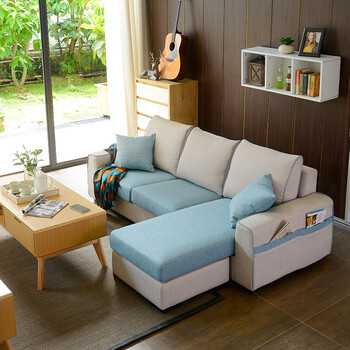 a家 小户型布艺沙发 现代简约可拆洗三人位沙发 青色 米白 三人位