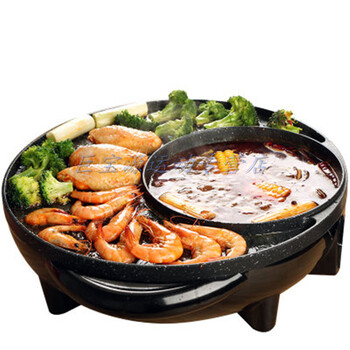 家用电烧烤炉火锅烧烤一体锅不沾烤肉机麦饭石煎涮一体锅 麦饭石煎涮