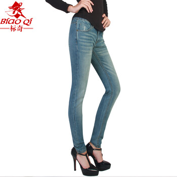 标奇春季女装新款显瘦时尚修身弹力小脚牛仔裤女 26314202 浅蓝色53 28码