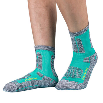 跑步袜子男 户外运动滑雪登山徒步骑行中筒加厚保暖马拉松袜子 绿色