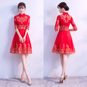 珺纤敬酒服新娘春季红色长款结婚中式旗袍礼服修身秀禾服女大合唱团演