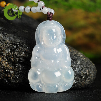 荔尚珠宝天然冰白翡翠玉观音吊坠冰种男款菩萨项坠挂件配证