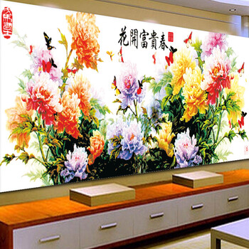 Ks十字绣客厅新款风景大画花开富贵春53色大幅花卉非满绣 长绒棉线 9436花开富贵160x60cm三股绣 图片价格品牌报价 京东