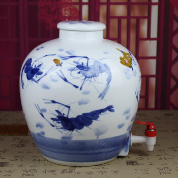 景德镇陶瓷酒坛酒缸酒罐10/20/30/50斤泡酒坛葡萄酒具 手绘虾趣高档白酒容器空酒具 不开孔 50斤
