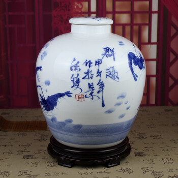 景德镇陶瓷酒坛酒缸酒罐10/20/30/50斤泡酒坛葡萄酒具 手绘虾趣高档白酒容器空酒具 不开孔 50斤