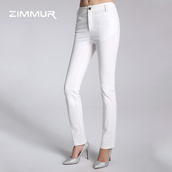 zimmur2015新款中腰休闲OL百搭长裤子RP75043587 白色 S