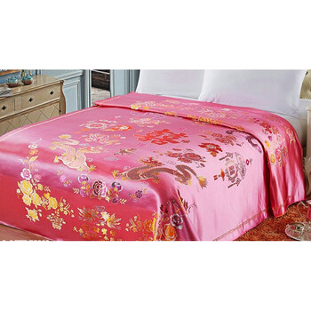 七彩织锦缎被面绸缎 结婚庆缎子被面子牡丹花王 龙凤双喜粉色 150x200