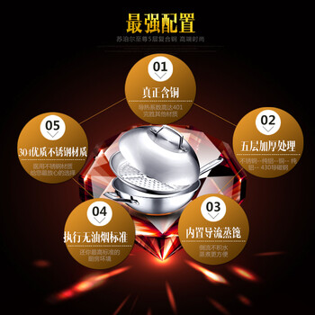 苏泊尔(SUPOR)30cm五层铜芯复合钢炒锅无涂层炒菜锅CC30G1(明火电磁炉通用)