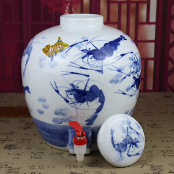 景德镇陶瓷酒坛酒缸酒罐10/20/30/50斤泡酒坛葡萄酒具 手绘虾趣高档白酒容器空酒具 不开孔 50斤