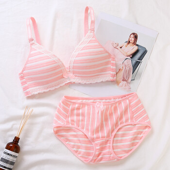 柠檬日系纯棉文胸套装甜美少女薄款聚拢小胸学生无钢圈女内衣 粉色