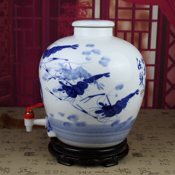 景德镇陶瓷酒坛酒缸酒罐10/20/30/50斤泡酒坛葡萄酒具 手绘虾趣高档白酒容器空酒具 不开孔 50斤