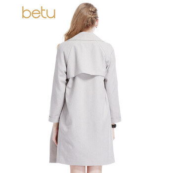 【特卖】betu百图欧美中长款大翻领风衣外套女1508T22 灰色A2 S