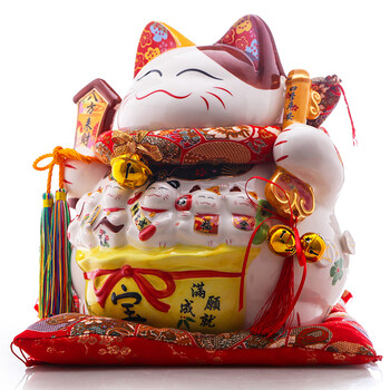 
                                        14寸发财猫陶瓷招财猫 开业礼品陶瓷存钱罐家用工艺品陶瓷创意储钱罐办公室饰品玄关装饰摆设 八方来财                