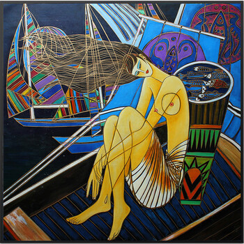 抽象装饰画人物油画创意艺术画 两联傣族少女 东南亚现代中式家居工笔