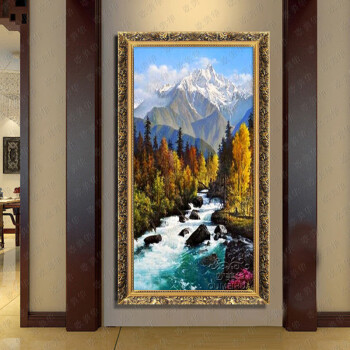 
                                        欧美华手绘油画欧式山水风景别墅客厅玄关过道装饰画招财风水竖版挂画 1号框6厘米 100*150厘米                
