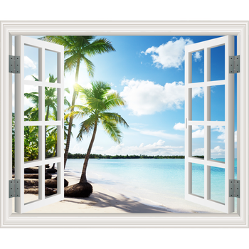 麦格斯 3d仿真立体假窗户墙贴纸客厅创意装饰墙贴画卧室海景墙面装饰
