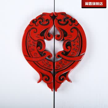 创意拉手中式木门仿古鞋柜门艺术衣柜门把手复古雕纹酒柜门拉手 红色