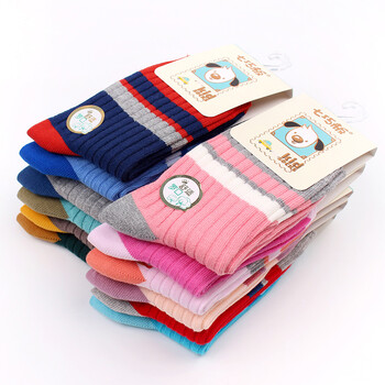 5双装七巧板儿童袜子秋冬季精梳棉条纹童袜中大童厚棉袜中筒男女童