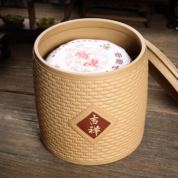 
                                        尊壶 宜兴紫砂茶叶罐大号七子饼普洱茶醒茶罐 茶饼茶叶罐 五福临门 清水泥                