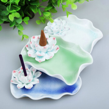 
                                        芳夕 莲花香插焚香炉 景德镇陶瓷 冰裂结晶釉 线香塔香锥香盘香座 莲花香插座宝蓝                