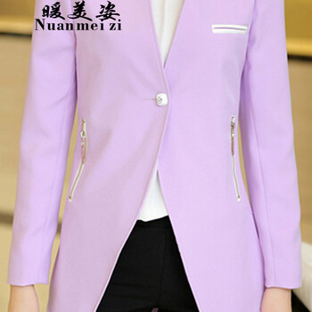 暖美姿2015秋新款中长款长袖小西服女韩版小西装外套女8879 绿色 L